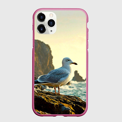 Чехол iPhone 11 Pro матовый Морская чайка / 3D-Малиновый – фото 1