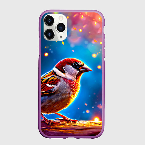 Чехол iPhone 11 Pro матовый Воробей искристый / 3D-Фиолетовый – фото 1