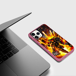 Чехол iPhone 11 Pro матовый Дэдпул и Росомаха при взрыве, цвет: 3D-малиновый — фото 2