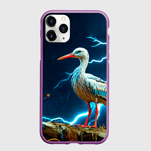 Чехол iPhone 11 Pro матовый Аист и гроза / 3D-Фиолетовый – фото 1