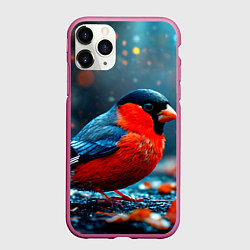 Чехол iPhone 11 Pro матовый Обыкновенный снегирь, цвет: 3D-малиновый