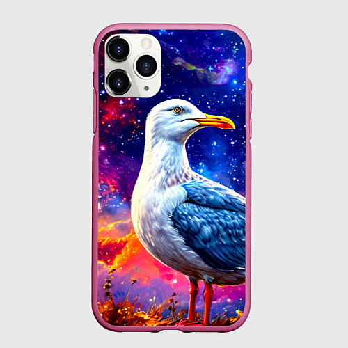 Чехол iPhone 11 Pro матовый Чайка и космос / 3D-Малиновый – фото 1