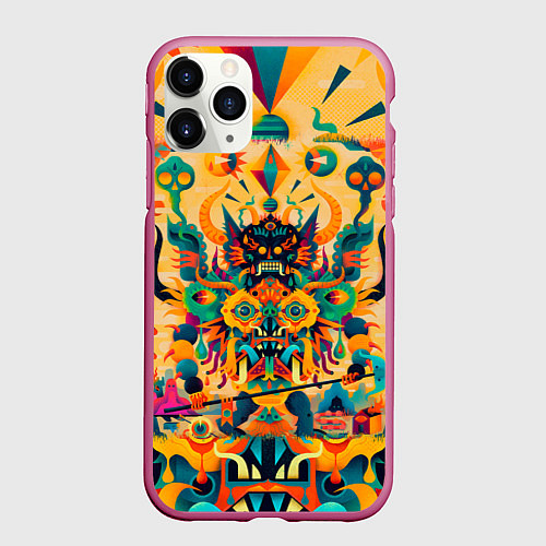 Чехол iPhone 11 Pro матовый Китайский монстр / 3D-Малиновый – фото 1