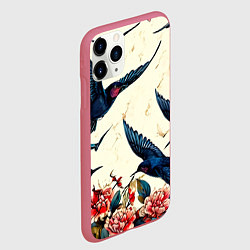 Чехол iPhone 11 Pro матовый Стая ласточек, цвет: 3D-малиновый — фото 2