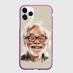 Чехол iPhone 11 Pro матовый Портрет Хаяо Миядзаки, цвет: 3D-фиолетовый
