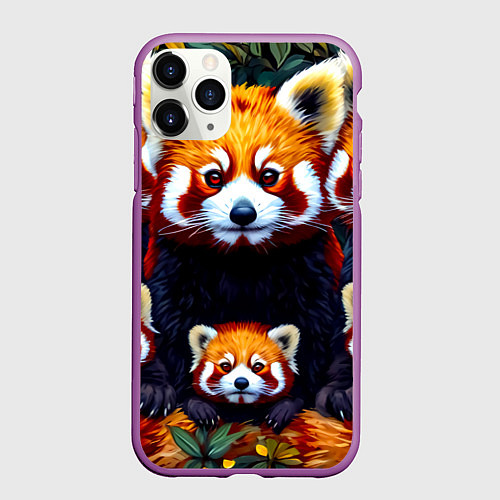 Чехол iPhone 11 Pro матовый Семья красных панд / 3D-Фиолетовый – фото 1