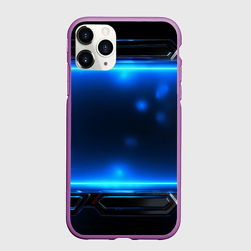 Чехол iPhone 11 Pro матовый Синяя неоновая атмосфера / 3D-Фиолетовый – фото 1