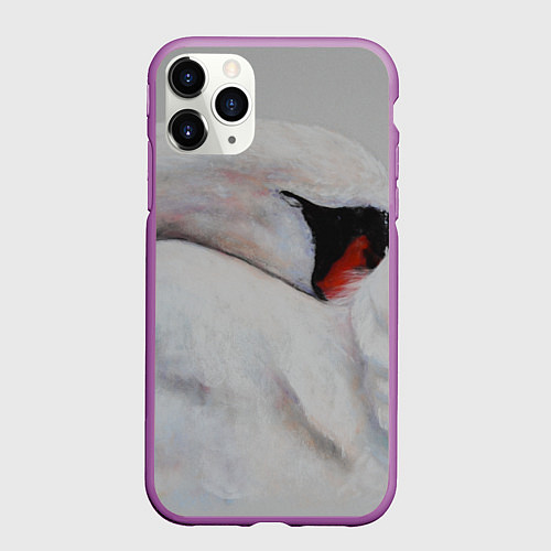 Чехол iPhone 11 Pro матовый Белый лебедь спит / 3D-Фиолетовый – фото 1