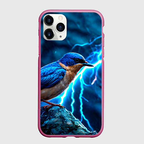 Чехол iPhone 11 Pro матовый Ласточка в грозу / 3D-Малиновый – фото 1