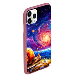 Чехол iPhone 11 Pro матовый Улитка и космос, цвет: 3D-малиновый — фото 2