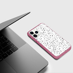 Чехол iPhone 11 Pro матовый Паттерн латиница, цвет: 3D-малиновый — фото 2