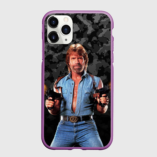 Чехол iPhone 11 Pro матовый Чак стреляет с узи / 3D-Фиолетовый – фото 1