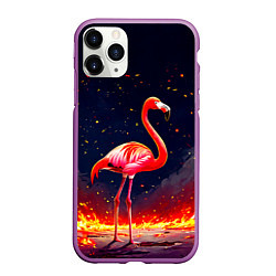 Чехол iPhone 11 Pro матовый Фламинго в огне, цвет: 3D-фиолетовый