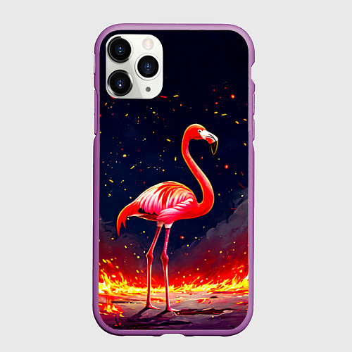 Чехол iPhone 11 Pro матовый Фламинго в огне / 3D-Фиолетовый – фото 1