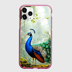 Чехол iPhone 11 Pro матовый Павлин в природе, цвет: 3D-малиновый