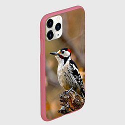 Чехол iPhone 11 Pro матовый Дятел в лесу, цвет: 3D-малиновый — фото 2