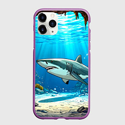 Чехол iPhone 11 Pro матовый Акула в океане, цвет: 3D-фиолетовый