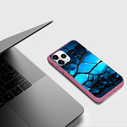 Чехол iPhone 11 Pro матовый Синяя текстура объемных плит, цвет: 3D-малиновый — фото 2
