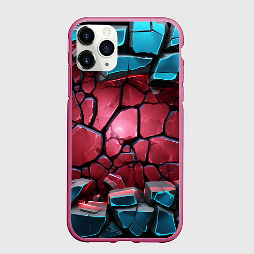 Чехол iPhone 11 Pro матовый Объемные слои разбитых плит / 3D-Малиновый – фото 1