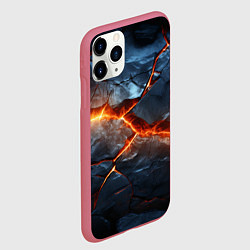 Чехол iPhone 11 Pro матовый Черная треснутая плита - текстура, цвет: 3D-малиновый — фото 2