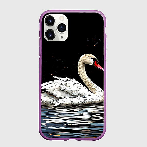 Чехол iPhone 11 Pro матовый Белый лебедь ночью / 3D-Фиолетовый – фото 1