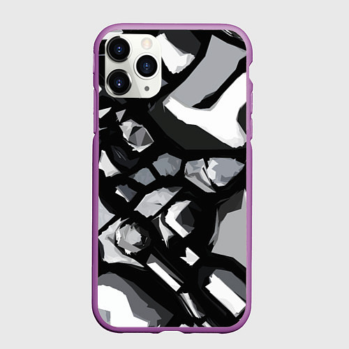 Чехол iPhone 11 Pro матовый Чёрно-серая абстракция / 3D-Фиолетовый – фото 1