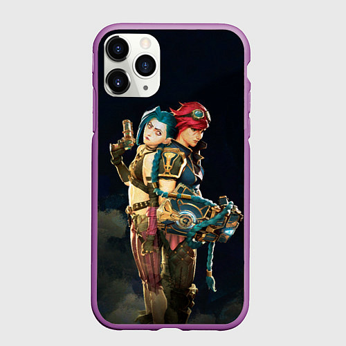 Чехол iPhone 11 Pro матовый Заклятые сестры Вай и Джинкс из Аркейн / 3D-Фиолетовый – фото 1
