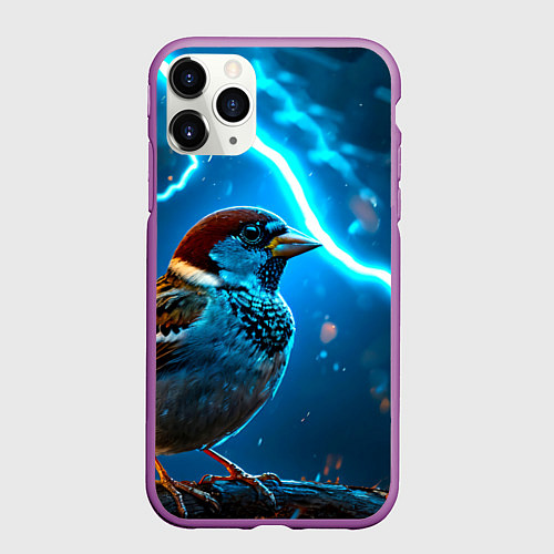 Чехол iPhone 11 Pro матовый Воробей в грозу / 3D-Фиолетовый – фото 1