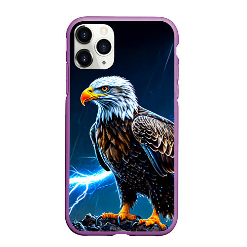 Чехол iPhone 11 Pro матовый Орел и молния / 3D-Фиолетовый – фото 1