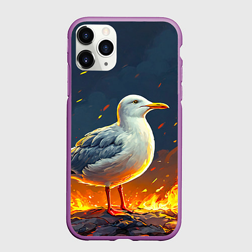 Чехол iPhone 11 Pro матовый Чайка в огне / 3D-Фиолетовый – фото 1
