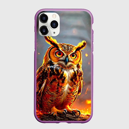 Чехол iPhone 11 Pro матовый Филин в огне / 3D-Фиолетовый – фото 1