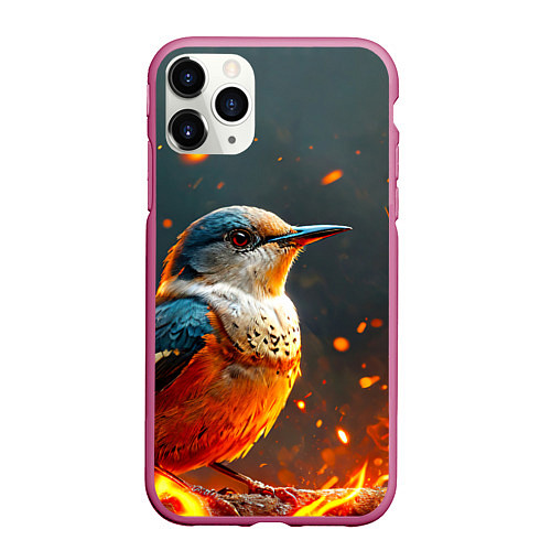 Чехол iPhone 11 Pro матовый Кукушка в огне / 3D-Малиновый – фото 1