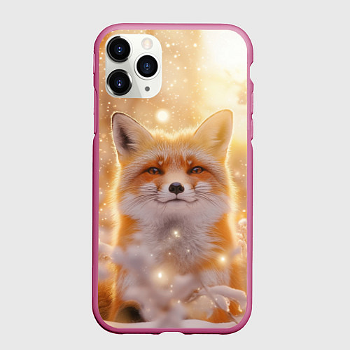 Чехол iPhone 11 Pro матовый Лисица и блестящий снег / 3D-Малиновый – фото 1