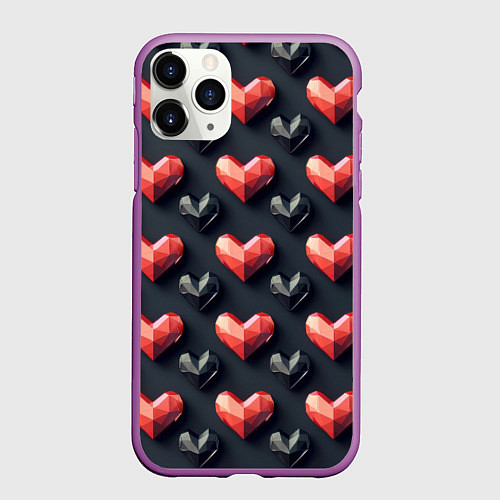 Чехол iPhone 11 Pro матовый Геометрические сердечки / 3D-Фиолетовый – фото 1