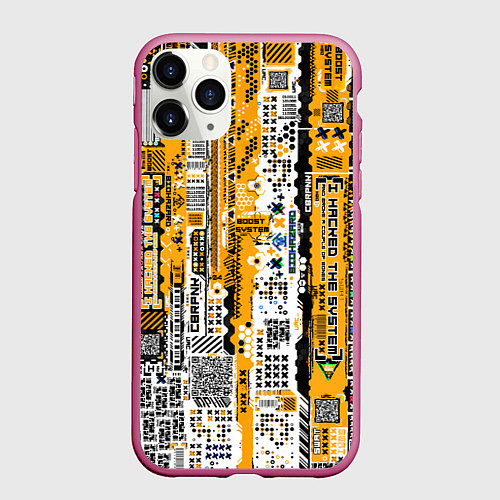Чехол iPhone 11 Pro матовый Cyberpunk pattern yellow / 3D-Малиновый – фото 1