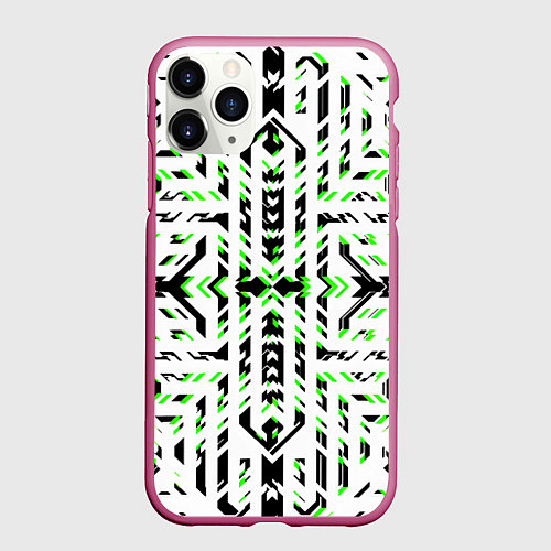 Чехол iPhone 11 Pro матовый Чёрно-зелёный диагональные полосы на белом фоне / 3D-Малиновый – фото 1