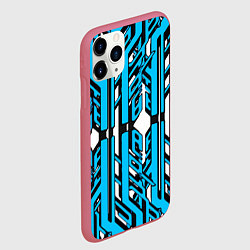 Чехол iPhone 11 Pro матовый Чёрно-синие техно полосы на белом фоне, цвет: 3D-малиновый — фото 2