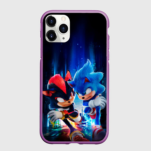 Чехол iPhone 11 Pro матовый Соник и Шэдоу бегут наперегонки / 3D-Фиолетовый – фото 1