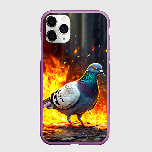 Чехол iPhone 11 Pro матовый Голубь в огне / 3D-Фиолетовый – фото 1