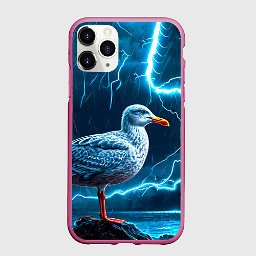Чехол iPhone 11 Pro матовый Чайка и молния / 3D-Малиновый – фото 1