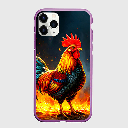 Чехол iPhone 11 Pro матовый Петух в огне / 3D-Фиолетовый – фото 1
