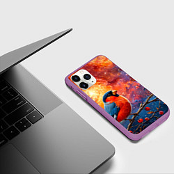 Чехол iPhone 11 Pro матовый Снегирь и космос, цвет: 3D-фиолетовый — фото 2