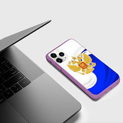 Чехол iPhone 11 Pro матовый Герб России - белый и синий, цвет: 3D-фиолетовый — фото 2