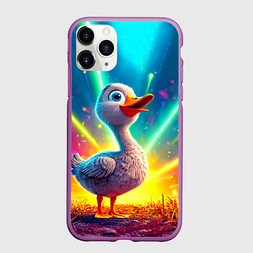 Чехол iPhone 11 Pro матовый Веселая уточка / 3D-Фиолетовый – фото 1