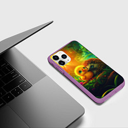 Чехол iPhone 11 Pro матовый Ежик и цыпленок 14 февраля, цвет: 3D-фиолетовый — фото 2