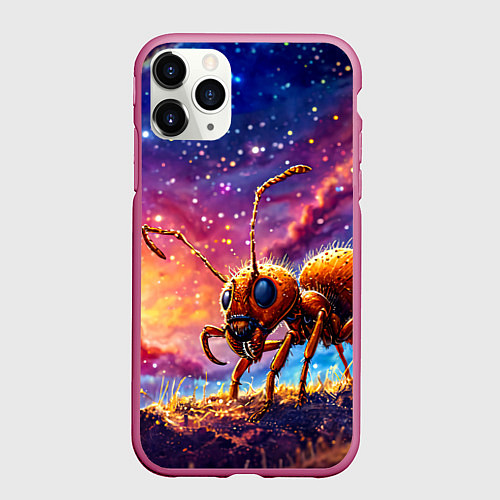 Чехол iPhone 11 Pro матовый Муравей в космосе / 3D-Малиновый – фото 1