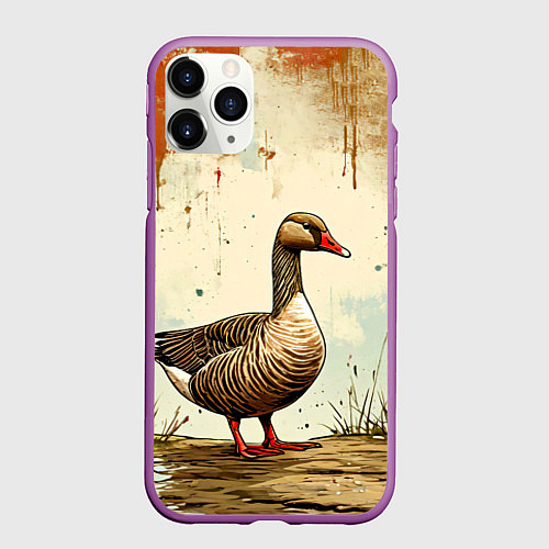 Чехол iPhone 11 Pro матовый Гусь / 3D-Фиолетовый – фото 1