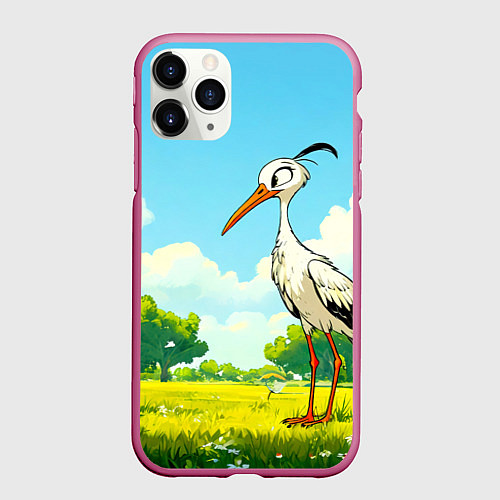 Чехол iPhone 11 Pro матовый Аист в лесу / 3D-Малиновый – фото 1