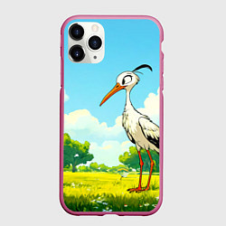 Чехол iPhone 11 Pro матовый Аист в лесу, цвет: 3D-малиновый