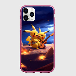 Чехол iPhone 11 Pro матовый Пикачу с гитарой, цвет: 3D-малиновый